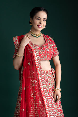 Regal Ruby Red Handcrafted Lehenga