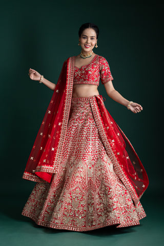 Regal Ruby Red Handcrafted Lehenga