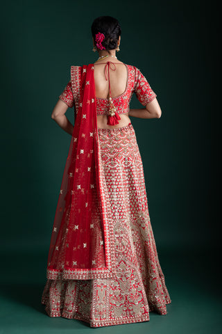 Regal Ruby Red Handcrafted Lehenga
