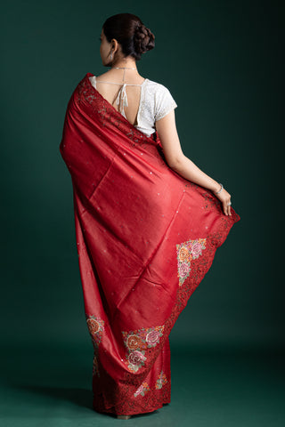 Crimson Luxe Silk Saree with Delicate Embroidered Highlights