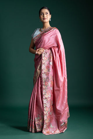 Rose Quartz Blush Handwoven Silk Saree with Intricate Details