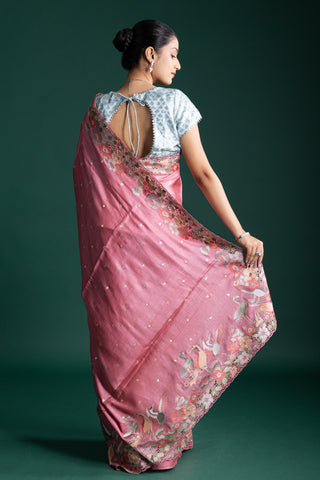 Rose Quartz Blush Handwoven Silk Saree with Intricate Details