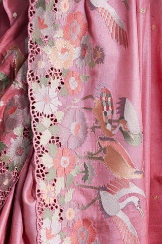 Rose Quartz Blush Handwoven Silk Saree with Intricate Details