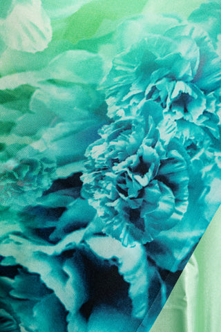 Ocean Mist Aqua Bloom Contemporary Floral Satin Saree