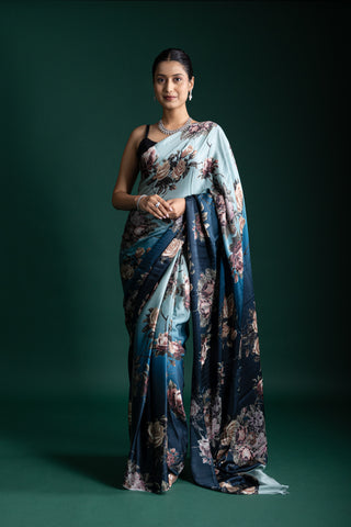 Exquisite Ombre Midnight Bloom Silk Saree
