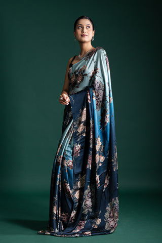 Exquisite Ombre Midnight Bloom Silk Saree