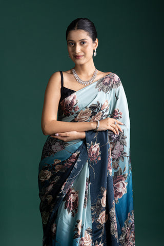 Exquisite Ombre Midnight Bloom Silk Saree