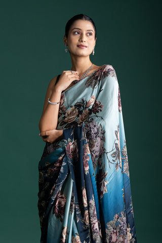 Exquisite Ombre Midnight Bloom Silk Saree