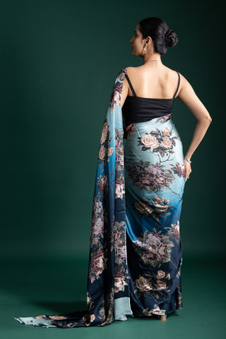 Exquisite Ombre Midnight Bloom Silk Saree