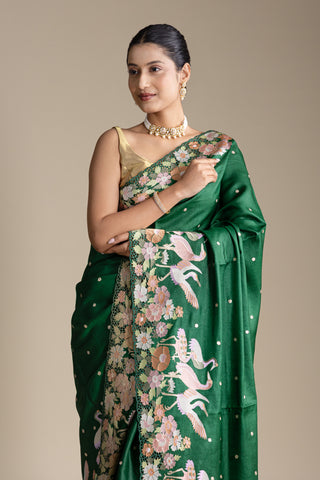 Emerald Bloom Harmony Silk Saree