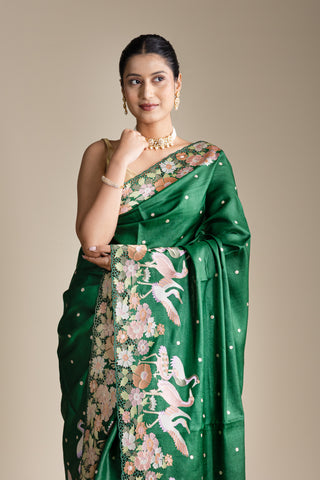 Emerald Bloom Harmony Silk Saree