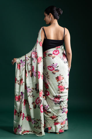 Chic Mint Green Floral Saree
