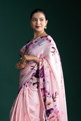 Rose Quartz Pink Floral Elegance Silk Saree