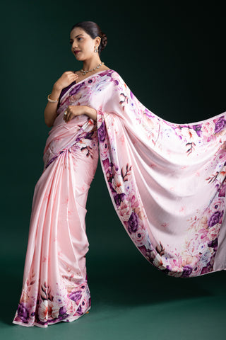 Rose Quartz Pink Floral Elegance Silk Saree