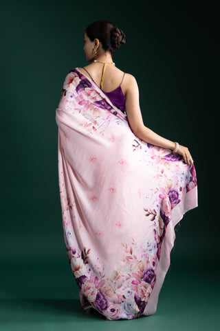 Rose Quartz Pink Floral Elegance Silk Saree