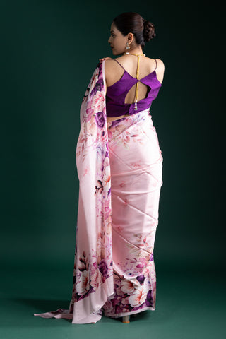 Rose Quartz Pink Floral Elegance Silk Saree