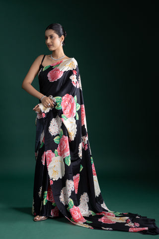 Noir Blossom Black Saree