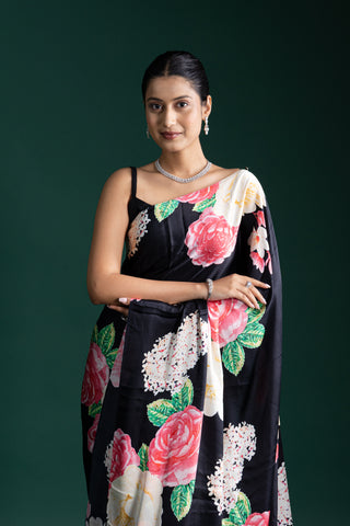 Noir Blossom Black Saree
