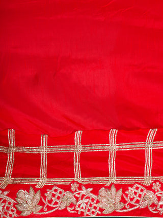Fiery Scarlet Bandhani Saree with Luxurious Gota Patti Detailing
