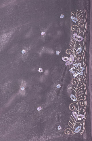 Elegant Ethereal Amethyst Bloom Organza Saree