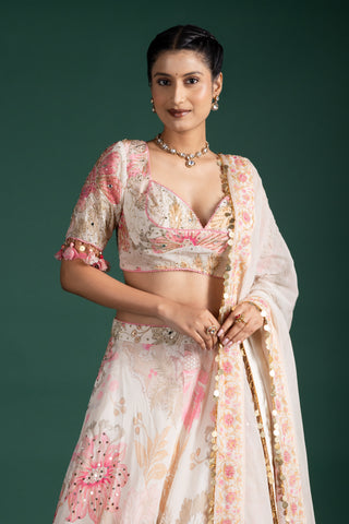 Graceful Ivory and Blush Pink Embroidered Floral Lehenga Set