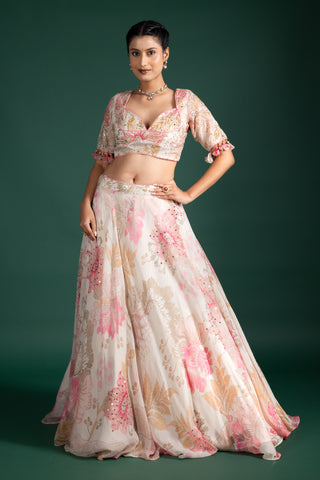 Graceful Ivory and Blush Pink Embroidered Floral Lehenga Set