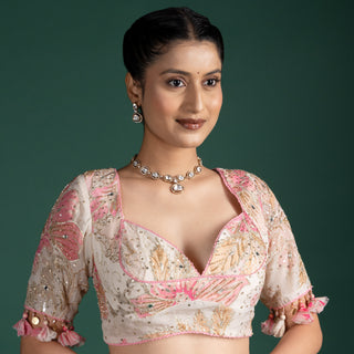 Graceful Ivory and Blush Pink Embroidered Floral Lehenga Set