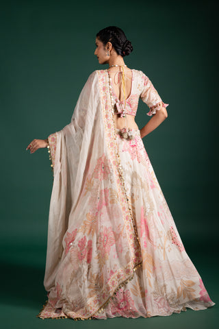 Graceful Ivory and Blush Pink Embroidered Floral Lehenga Set