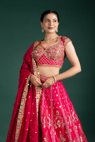 Crimson Gold Handcrafted Lehenga