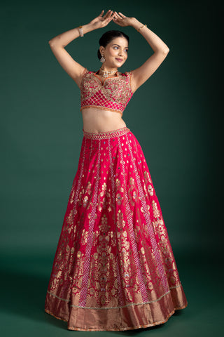 Crimson Gold Handcrafted Lehenga