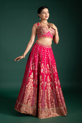 Crimson Gold Handcrafted Lehenga