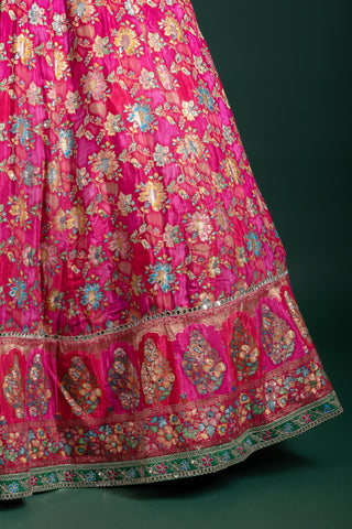 Vibrant Fuchsia Pink Hand-Embroidered Lehenga