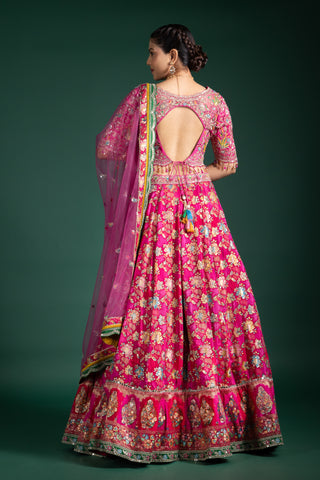 Vibrant Fuchsia Pink Hand-Embroidered Lehenga