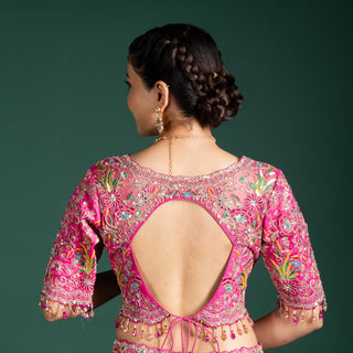 Vibrant Fuchsia Pink Hand-Embroidered Lehenga