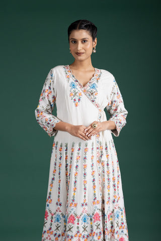 Ivory Bloom Floral Embroidered Long Jacket Anarkali Set