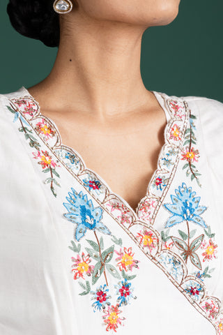 Ivory Bloom Floral Embroidered Long Jacket Anarkali Set