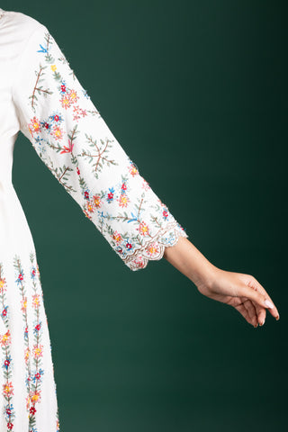 Ivory Bloom Floral Embroidered Long Jacket Anarkali Set