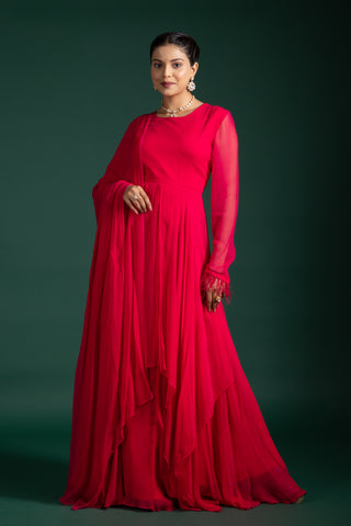 Graceful Crimson Rose Georgette Anarkali Gown