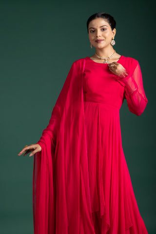 Graceful Crimson Rose Georgette Anarkali Gown