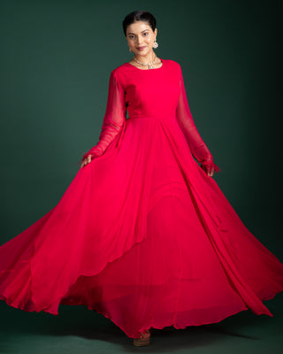 Graceful Crimson Rose Georgette Anarkali Gown