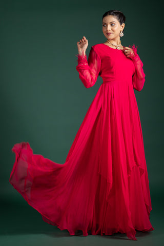Graceful Crimson Rose Georgette Anarkali Gown