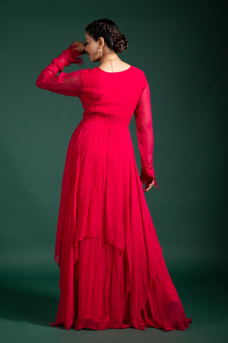 Graceful Crimson Rose Georgette Anarkali Gown