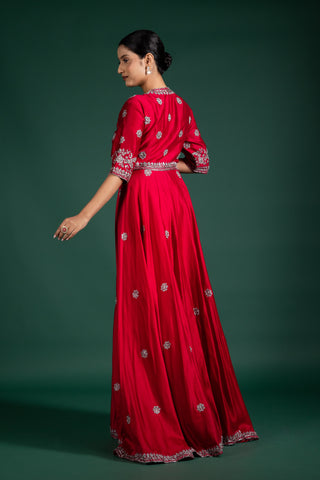 Vintage Crimson Bloom Anarkali