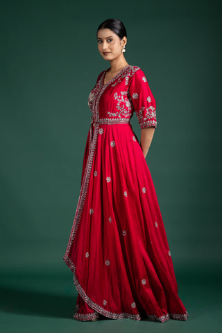 Vintage Crimson Bloom Anarkali