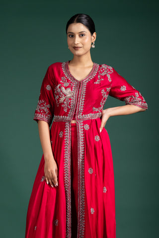 Vintage Crimson Bloom Anarkali