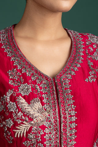 Vintage Crimson Bloom Anarkali