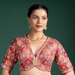 Blush Coral Lehenga with Opulent Golden Zari Accents