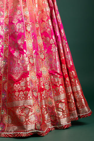Blush Coral Lehenga with Opulent Golden Zari Accents