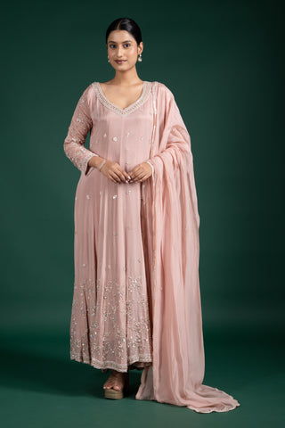 Graceful Rosé Blush Pink Embellished Anarkali