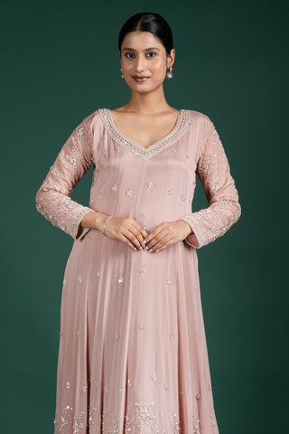 Graceful Rosé Blush Pink Embellished Anarkali
